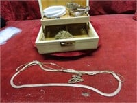 Vintage jewelry box w/costume jewelry.