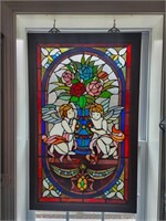 Stained glass window hanging- framed 37"x23"