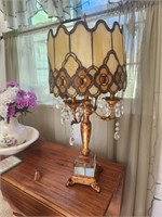 Table lamp - stained glass shade & prisms