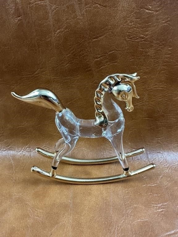 Art Glass Rocking Horse with Gold
