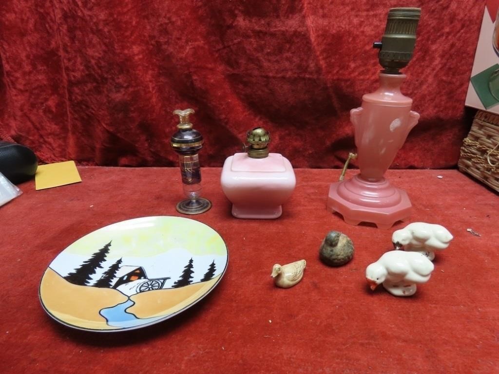 Vase, Oil lamp, Pink glass lamp, duck & chicken fi