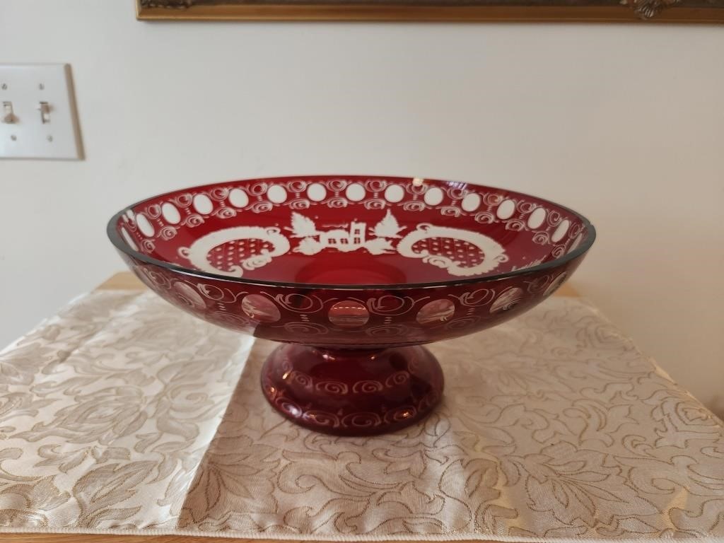Vintage Red Bohemian Egermann Bowl. 13W. Some