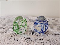 Glass Paperweights. Egg Shaped.