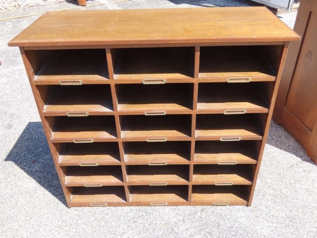 Vintage wood paper file cabinet.