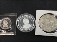 3 Silver coins: Guinea 100 francs 1967 Austrian 50