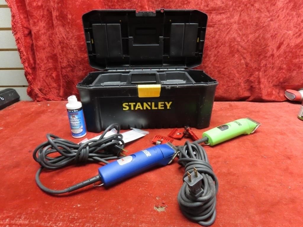 (2)Andis pet hair trimmers. w/Stanley tool box.