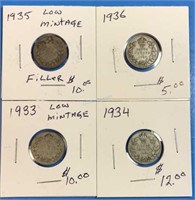 4x 10 Cents Silver 1933-36