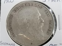 1903 German state of Baden silver 5 Mark coin