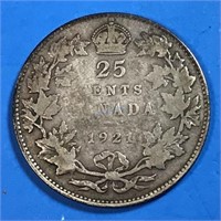 1921 25 Cents Silver- Key Date