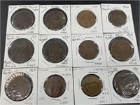12 Empire of China copper coins, various provinces