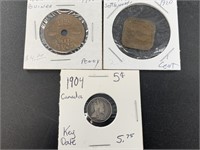 3 British Territories coins: 1904 Canada silver sm