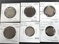 6 British India coins including: 2 from Princely s