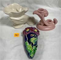 Vtg Ceramic Vase Candlestick Holder Wall Pocket