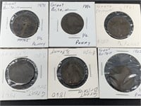 Six British 1/2 pennies all are Queen Victoria, bo