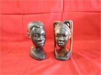 (2)Carved ironwood head busts.