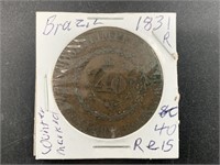 1831 R  Brazil 40 Reis large copper coin counter s
