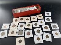 Box full of packaged foreign coins mostly Great Br
