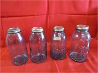 (4)Blue glass ball canning jars.