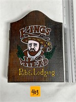 Vtg Wood Hanging Kings Head Dart Board