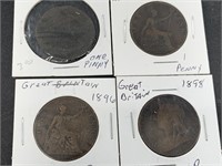 4 British large pennies all Queen Victoria, all la