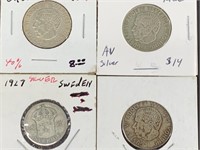 Four Swedish silver coins including 3 silver Krone