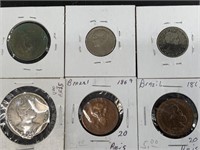 6 19th and 20th Century Brazilian coins oldest is