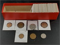 Partial box of mixed foreign coins including China