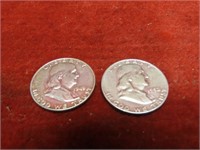 (2)Franklin Silver Half dollar US Coins.