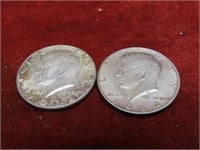 (2)Kennedy Silver Half dollar US Coins.
