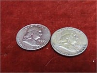 (2)Franklin Silver Half dollar US Coins.