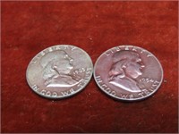 (2)Franklin Silver Half dollar US Coins.