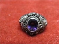 Sterling silver ring filagree blue stone.