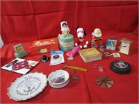 Clock, snoopy figure, TP doll holder, dancing can