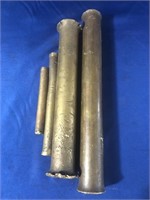 4- BRASS TAPPING CYLINDER STICKS. LONGEST IS 10