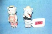 2 of the 3 little pigs signed W. Disney bisque fig