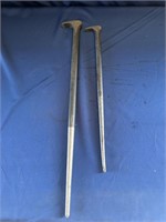 TWO ROLLING HEAD LADY FOOT LINE UP PRY BAR TOOLS