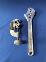 VINTAGE TUBING CUTTER AND 10 INCH ADJUSTABLE