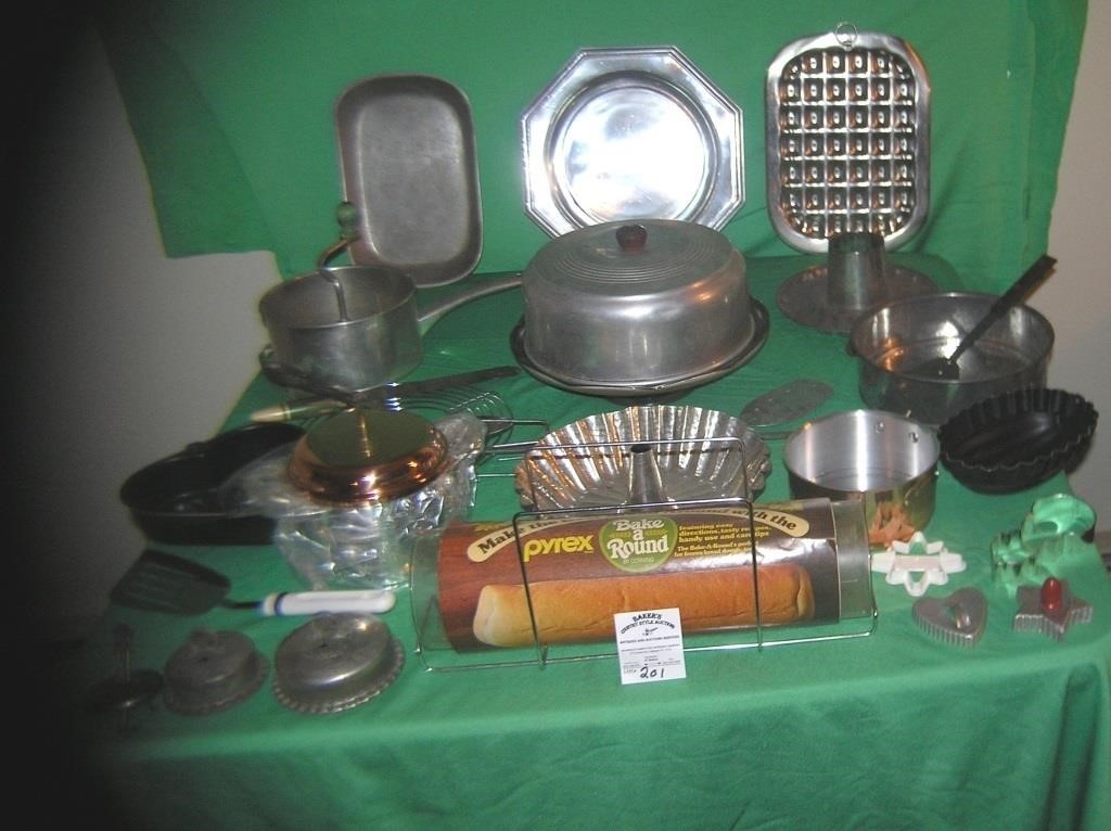 Large group of vintage baking and serving ware