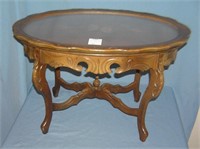 inlaid coffee table with glass serving tray