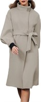 Women's Long Wool Coat Brown- SIZE XXL - BROWN