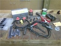 tool box, wedge, ribbon, jumper cables,