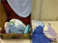 vtg suitcase w/new slippers, sweaters