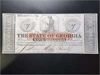 1862 Confederate $5 Note, State Of Georgia.