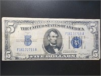1934 Silver Certificate $5 bill blue seal.