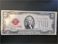 1928 $2 red seal bank note Bill.