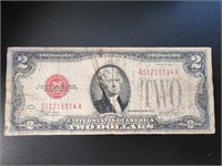1928 $2 bank note bill red seal paper money.