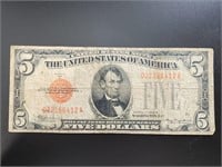 1928 $5 red certificate bank note paper money bill