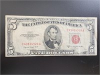 1953 $5 red certificate bank note paper money bill