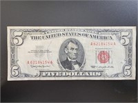 1963 $5 red certificate bank note paper money bill
