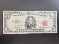 1963 $5 red certificate bank note paper money bill
